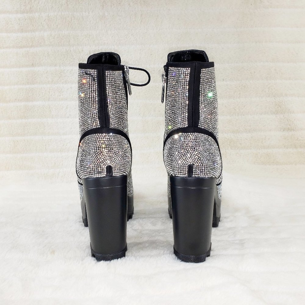 Cape Robbin Silver Crystal Lace-Up Platform Ankle Boots - Picture 10 of 15